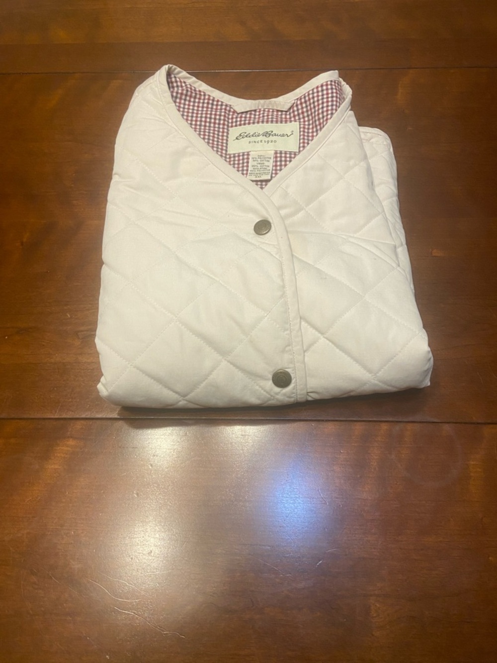 Eddie Bauer Women's White Quilted Vest with Red and White Plaid Inning 2XL